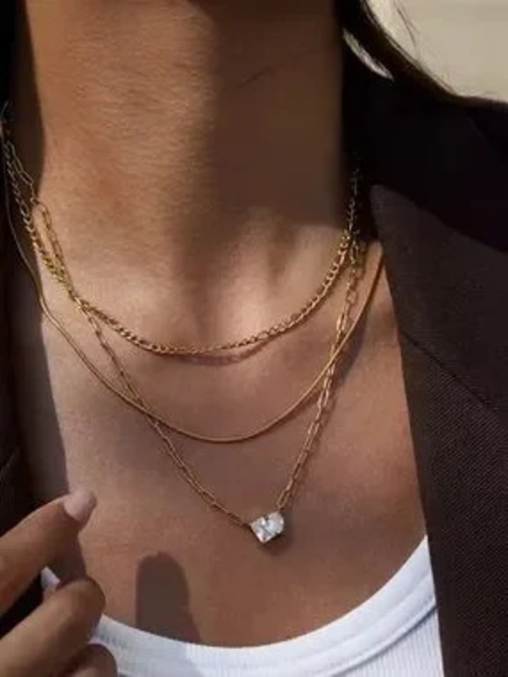 Layered Gold Heart Pendant Necklace - Delicate Three-Tier Design